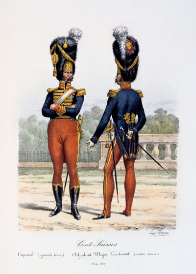 Cent-Suisses, Caporal Grande Tenue, Adjudant-Major Lieutenant Petite Tenue by Eugene Titeux