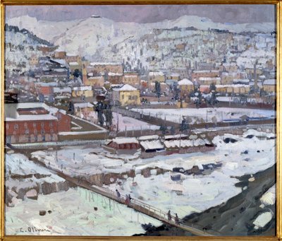 View of Genoa under the Snow, Italy by Eugenio Olivari (1882-1917) by Eugenio Olivari