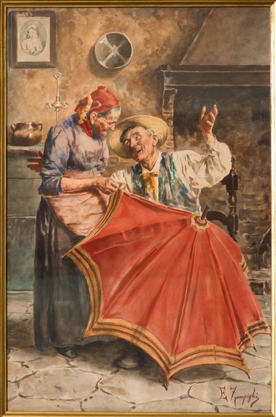 Interior with Two Persons by Eugenio Zampighi