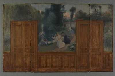 Sketch for the Créteil town hall: Landscape - Banks of the Marne seen from the Ile Sainte-Catherine bridge by Eugène Martial Simas