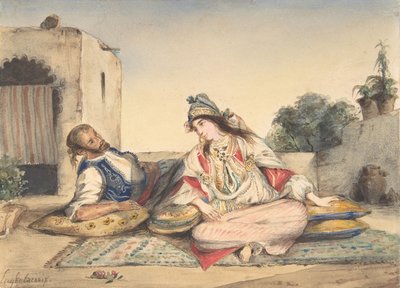 A Moroccan Couple on Their Terrace by Eugène Delacroix