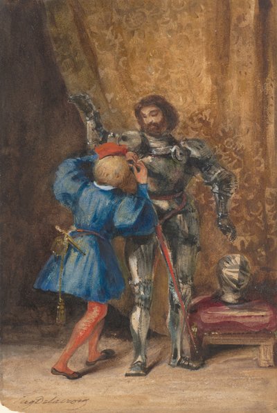 Goetz von Berlichingen Being Dressed in Armor by His Page George, 1826-27 by Eugène Delacroix