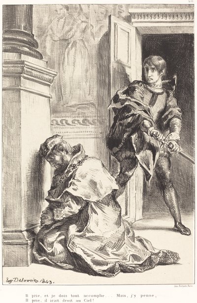 Hamlet is Tempted to Kill the King Act III, Scene III by Eugène Delacroix