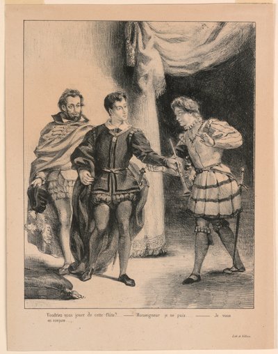 Illustration for Hamlet: Hamlet and Guildenstern (III,2) by Eugène Delacroix