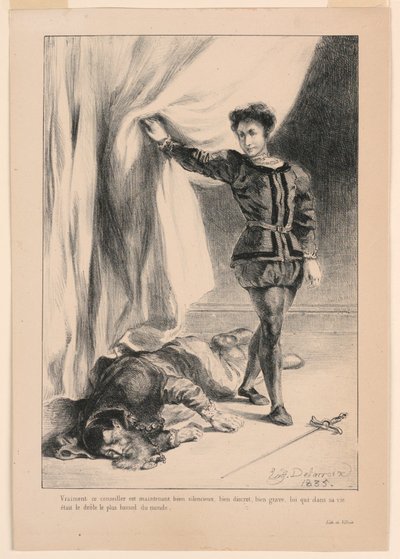 Illustration for Hamlet: The Death of Polonius (III,4) by Eugène Delacroix