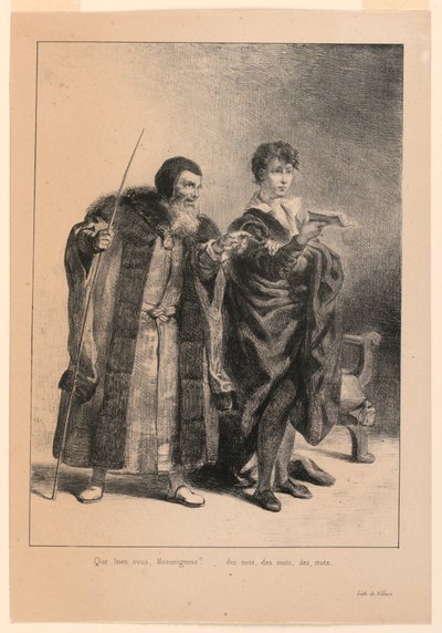 Illustration for Hamlet. Polonius and Hamlet (II,2) by Eugène Delacroix