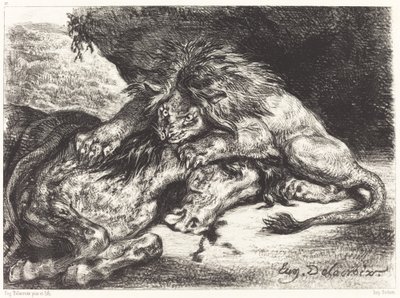 Lion Devouring a Horse by Eugène Delacroix