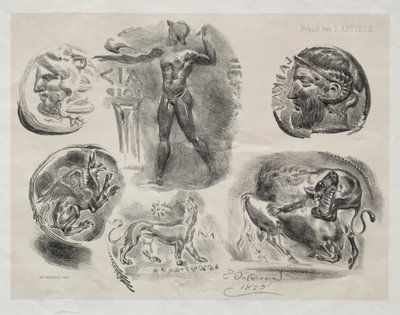 Sheet with Six Antique Medals by Eugène Delacroix