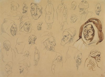 Studies of Arab Heads and Figures by Eugène Delacroix