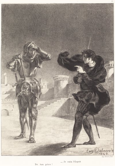The Ghost on the Terrace (Act I, Scene V) by Eugène Delacroix