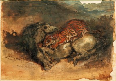 Tiger Attacking a Horse by Ferdinand Victor Eugene Delacroix