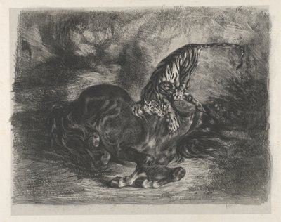 Wild Horse Felled by a Tiger by Eugène Delacroix