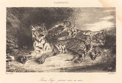 Young Tiger Playing with its Mother by Eugène Delacroix