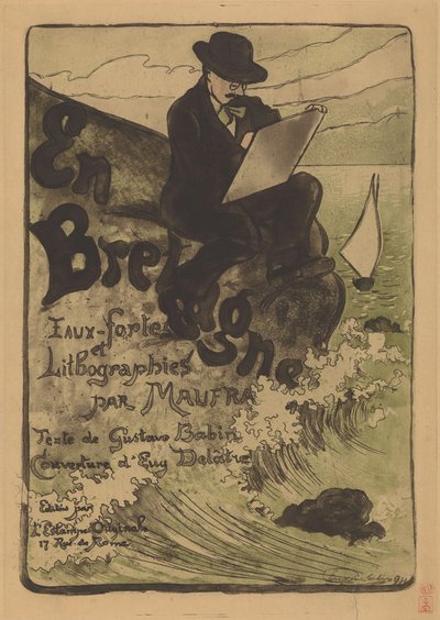 Portrait of Maxime Maufra Drawing on a Rock by Eugène Delâtre