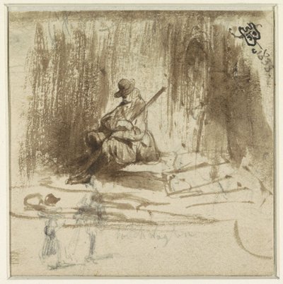 Sketches of a Seated Man and Two Standing Figures by Eugène François de Block