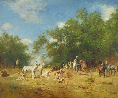Arab Horsemen Resting in the Forest by Eugène Fromentin