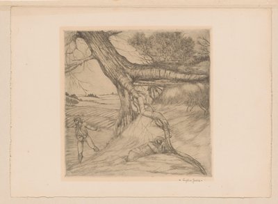 Sower and Reclining Figure with Folded Hands in a Landscape by Eugène Joors (signed by artist)