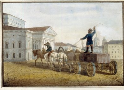 Transport of Granite Blocks on the Theatre Square in Saint Petersburg by Eugéne Pluchart