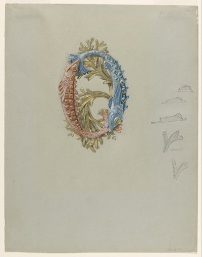 Design for a Belt Buckle with Two Fish and Seaweed by Eugene Grasset