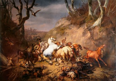 Hungry Wolves Attacking a Group of Horsemen by Eugène Verboeckhoven