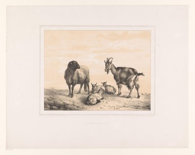 Sheep, Goat, and Three Young Goats by Eugène Verboeckhoven