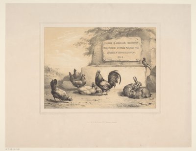 Title Page with Chickens, Rabbits, and a Dove by Eugène Verboeckhoven