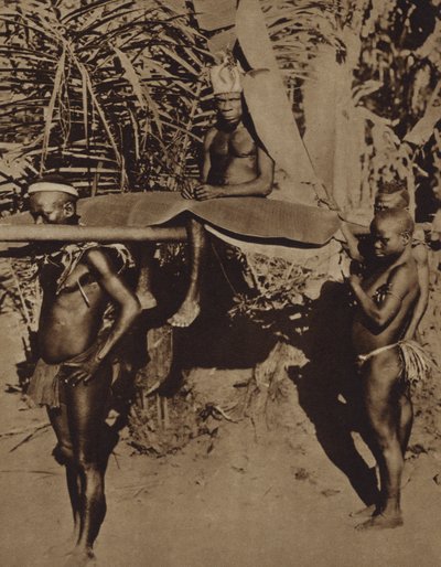 Chief of an African Pygmy Tribe Being Carried on a Litter (b/w photo) by European Photographer