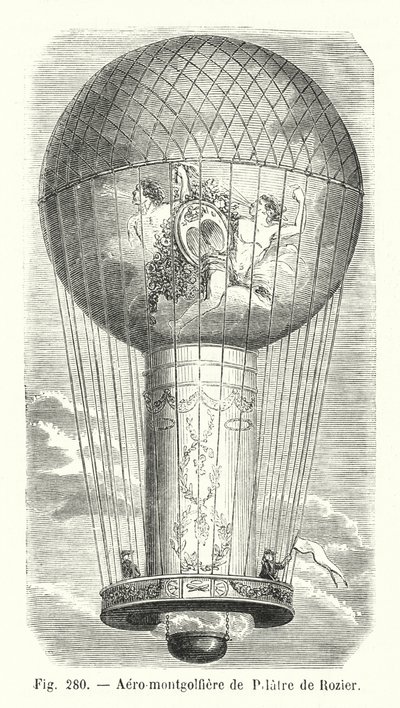 Aerostat of Pilatre de Rozier (engraving) by European School
