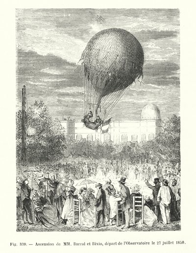 Ascent of MM Barral and Bixio, Departure from the Observatory on July 27, 1850 (engraving) by European School