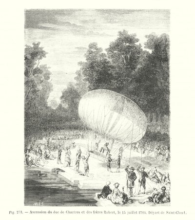 Ascent of the Duke of Chartres and the Robert Brothers on July 15, 1784, Departure from Saint-Cloud (engraving) by European School