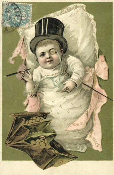 Baby Wearing a Top Hat and Monocle by European School