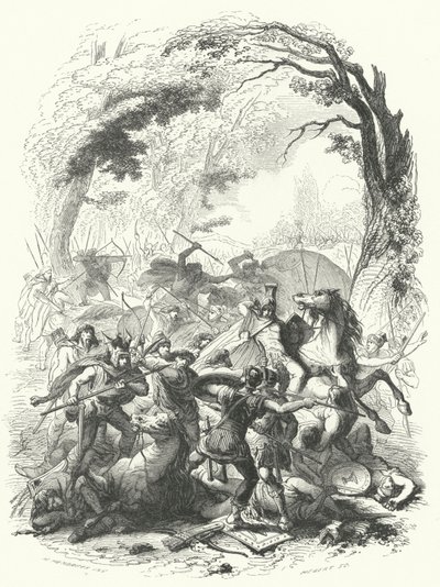 Defeat of the Roman Army Under Sabinus and Cotta by the Gauls, 54 BC (engraving) by European School