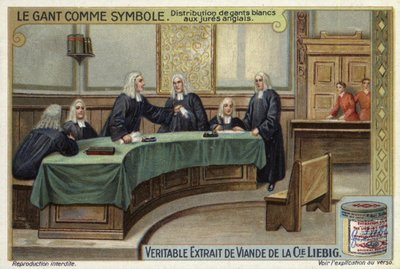Distribution of white gloves to English jurors in court by European School