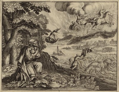 Elisha watching his father Elijah being carried to Heaven by a whirlwind by European School