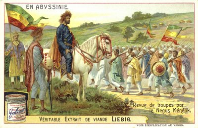 Emperor Menelik II of Ethiopia reviewing troops by European School