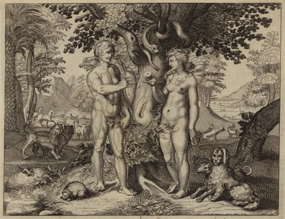 Eve tempted by the serpent to eat the fruit of the Tree of Knowledge by European School