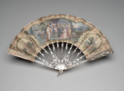 Folding fan with an Old Testament subject, possibly Adonijah before Solomon, c.1770s by European School