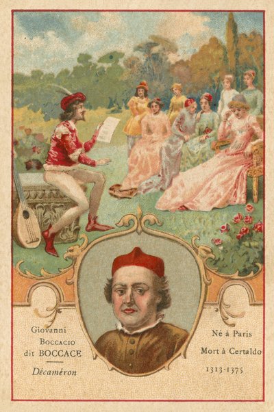 Giovanni Boccaccio, Italian Writer and Poet, and a Scene from The Decameron by European School