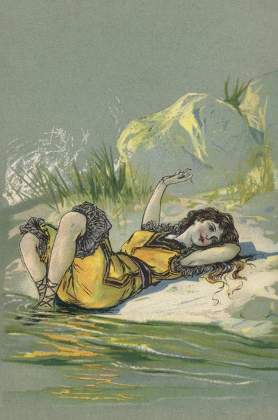 Girl Reclining on a Beach or Riverbank by European School