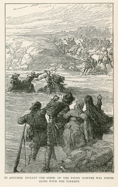 In Another Instant the Steed of the Young Pawnee was Struggling with the Torrent by European School