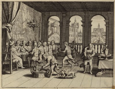Joseph Serving a Banquet to His Brothers in Egypt (engraving) by European School