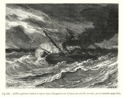 The Elise, First Steamship from England to France, Attacked by a Storm at Sea (engraving) by European School