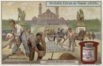 Laying sandstone cobbles by European School