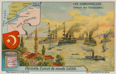 Map, Crest and View of the Straits of the Dardanelles by European School