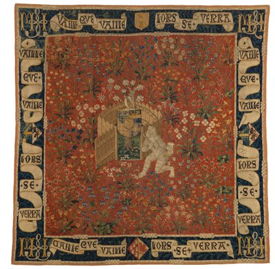 Mille Fleurs Tapestry Depicting Verdure, Shield of Arms and a Wild Man, c.1500 by European School