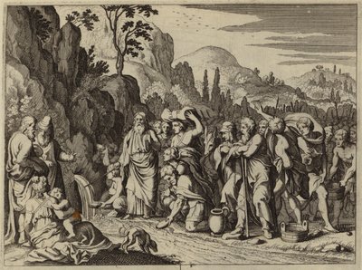 Moses striking the rock with his staff to bring forth water by European School