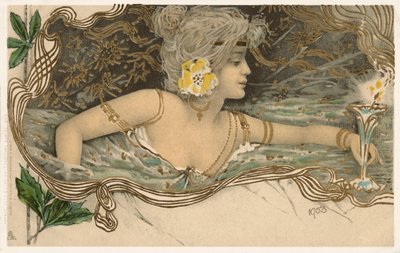 Nymph of Greek Mythology swimming in water by European School