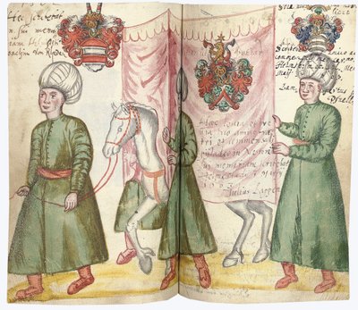 Pages from the Album Amicorum of Julius Pflug, including Turkish costume and coats of arms, 1600-13 by European School