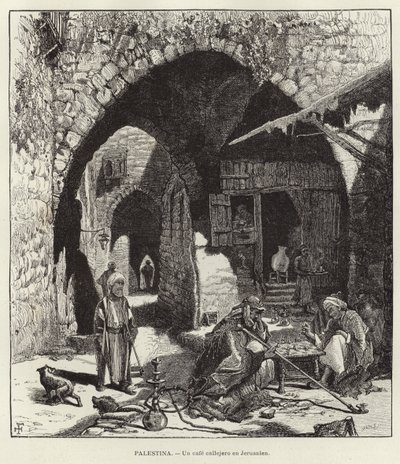 Palestine, A street café in Jerusalem by European School
