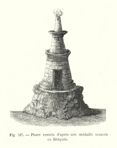 Roman Lighthouse from a Medal Found in Bithynia (engraving) by European School